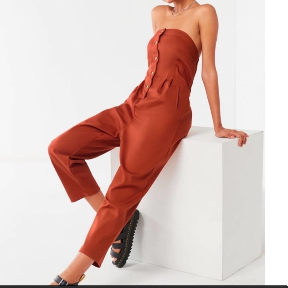 Urban Outfitters Strapless Rust Orange Jumpsuit